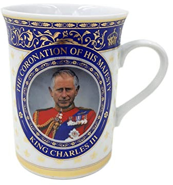 Elgate King Charles III Coronation Lippy Kaffeetasse, Keramik, 280 ml, Rund, Klassiker, Golden, yellow, Wiederverwendbar, Microwave Safe, Zuhause, Geburtstag, Thanksgiving, Weihnachten