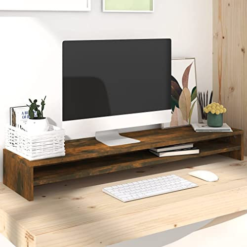 WIFESE BildschirmerhöHung MonitorerhöHung Monitor StäNder Monitor ErhöHung Bildschirm ErhöHung FüR Schreibtisch Tv ErhöHung Monitor Tisch 100x24x13 cm Monitorständer Räuchereiche Holzwerkstoff