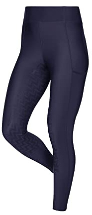 LeMieux Naomi Pull On Breeches with Full Seat Silicone Grip in Navy - Supportive Elasticated High Waist - Lightweight Women's Horse Riding Pants - UK 6