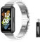 LanQii Métal Bracelet Compatible avec Huawei Band 7, Acier Inoxydable Ajustable Entreprise Bracelet de Remplacement Hommes Femmes pour Huawei Band 7 -Argent