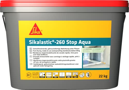 SIKA - Revêtement d’étanchéité sous carrelage - Sikalastic-260 Stop Aqua gris clair - Idéal pour sol de salle de bains et douche à l’italienne - 22 kg