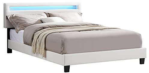 CARO-Möbel Polsterbett Columbus 140x200 cm, Bett Kunstleder in weiß, mit LED Beleuchtung, Einzelbett im skandinavischen Stil, bequemes gepolstertes Bett, Jugendbett inkl. Lattenrost