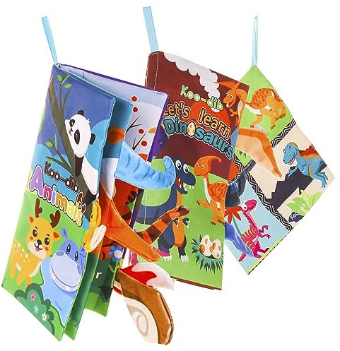 Koo-dib, stoffbuch Baby, Baby Spielzeug 6 Monate, fühlbuch Baby, babybuch, knisterbuch Baby, Quiet Book ab 1 Jahr, babyspielzeug 0-6 Monate, 3D-Tiere, 3PC Dinosaurierschwänze mit Tonpapier innen.