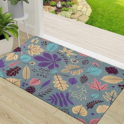 ERICAT Felpudo de Entrada,Otoño n con Hoja Resumen Lindo telón de Fondo Otoño rful Hojas Lila El Elegante,Alfombra Absorbente para Atrapar,Alfombrilla Antideslizante,Pasillo,Dormitorio,50x80cm
