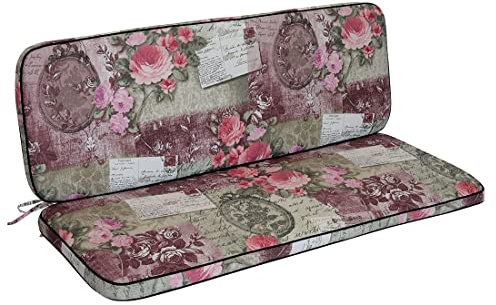 OUTLIV. Romeo Bankauflage 109x38/42x5 cm, Sitz und Rückenkissen, Rosa Geblümt, Mischgewebe, hochwertige Sitzauflage für Gartenbänke