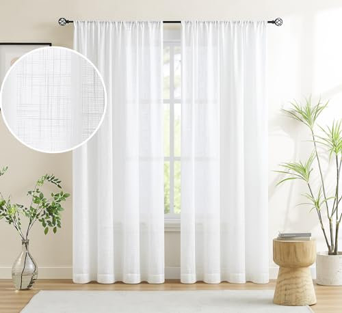Treatmentex Halbtransparente Vorhänge für Wohnzimmer und Schlafzimmer, reiches Leinen, strukturiert, Sichtschutz, Fenstervorhang für Zuhause, Büro, 137 cm B x 160 cm L, 2 Paneele mit Stangentasche