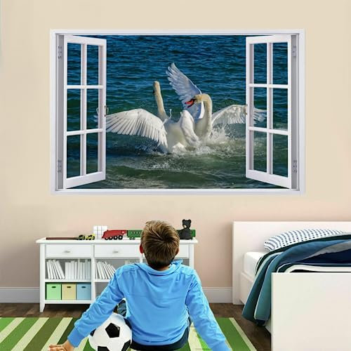 Wandtattoo 3D Durchbruch Weißer Schwan Wandsticker Wanddekoration selbstklebend Abnehmbare Wandaufkleber Deko Schlafzimmer Wohnzimmer Kinderzimmer Kunst Wohnkultur Wandbilder 90x60cm