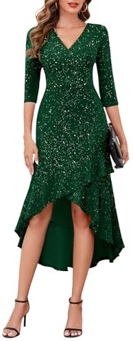 Berylove Verde Vestidos de Noche Maxi Vestido de las Señoras Vestidos Festivos Para Boda+Para+Invitados de la Boda Vestido de Navidad BLP7065 Verde Oscuro S, verde, S