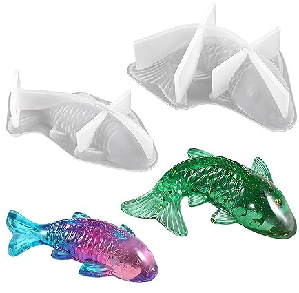 JS MOLD 2 Stück Koi Fische Epoxidharz Form DIY Klar Silikonform Epoxidharz Gießform Resin Formen Karpfen Goldfisch Dekoration Epoxidform für DIY Kuchen-Backen-Anhänger Schmuck Malerei