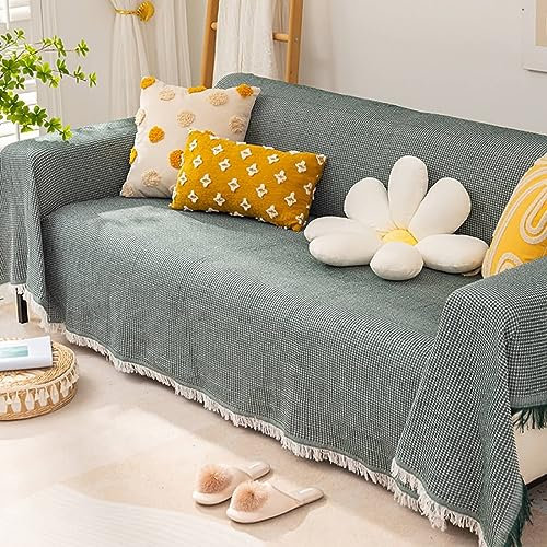 Daesar Sofa Universal Bezug Ecksofa 90x180CM, Couchbezug Eckcouch 1 Sitzer Grün mit Quasten Couch Überzug Nordisch Sofaüberwurf rutschfest