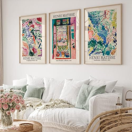 Henri Matisse Wandkunst, 3er-Set, Matisse-Poster, ästhetische Leinwand, Wandkunst, Matisse, Wanddekoration, Henri Matisse, Vintage-Drucke, Landschaftsausstellungsposter, Matisse-Kunst, für Zimmer,