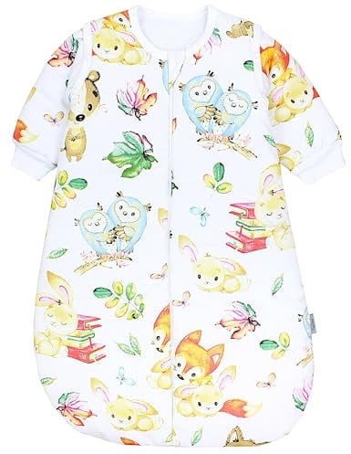 TupTam Schlafsack Baby 2.5 TOG - Ganzjahresschlafsack mit abnehmbaren Ärmeln, OEKO-TEX zertifiziert, Farbe: Fuchs Eule Hase, Größe: 56-62