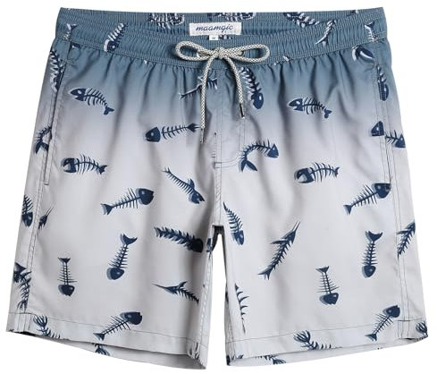 MaaMgic Short de Bain pour Homme Maillot de Bain Rayée avec Poche Séchage Rapide Short de Plage pour Vacance Piscine,Arête de Poisson - Gris,M