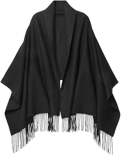 PFLife Damen Kaschmir Schal Schultertuch Deckenschal aus weichem Kaschmir mit Fransen Winter Schal, 80'' * 27'' (200 x 70 cm) (Schwarz)