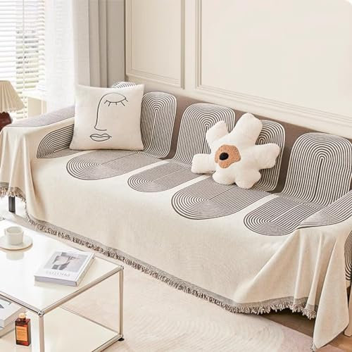 Bettschlange Sofaüberwurf Decke, L U Form Sofaschoner Sitzfläche, Wendbare Sofabezug Sofadecken zum Abdecken Tagesdecke mit Quasten, Großer Couch Überwurf Sofa Cover,Curry,180x150cm