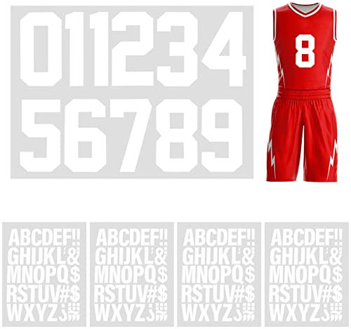 147Pcs Iron On Heat Transfer Numbers & Letters, 8 & 2 Washable Vinyl Patches for Fabric Football T-Shirt Team Clothing (White)