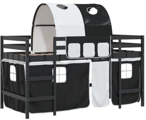 vidaXL Hochbett für Kinder und Tunnel weiß/schwarz, 80 x 200 cm, Kiefer massiv