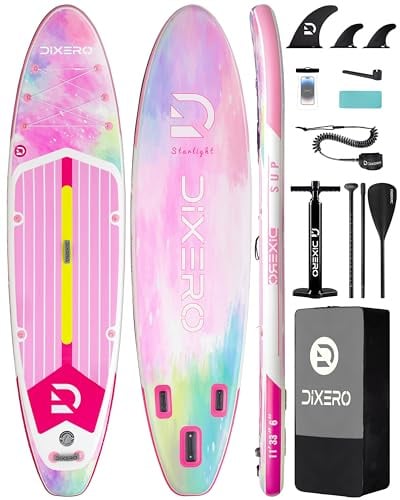 'Dixero Inflatable Stand Up Paddle Board 11'*33'', Extra Wide Paddle Boards for Adults, SUP with Premium Accessories, Adjustable Paddle, Hand Pump, Bottom Fin, Leash Waterproof Phone Bag'