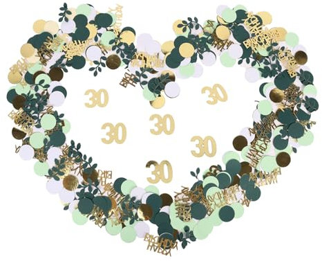 Moorle Birthday Grün Gold Konfetti, 200 Stück Tischdeko 30, 30. Geburtstag Deko Confetti,Konfetti Streudeko Geburtstag, Deko 30 Geburtstag für Mann Frau
