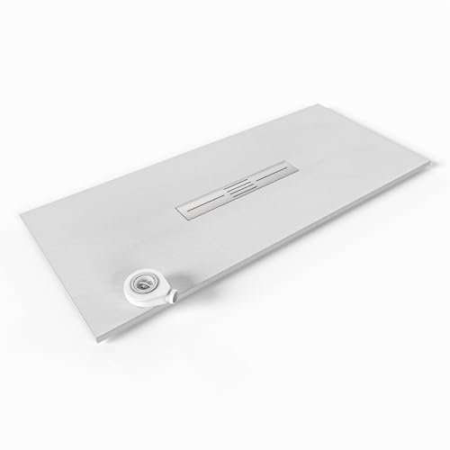 Moments of Glass SMC Duschwanne LUMIA 90x180 cm Weiß RAL9016 extra flache robuste Duschtasse aus langlebigem SMC, ANTI-Rutsch-Oberfläche in Schieferoptik inkl. Ablaufgarnitur und Edelstahl Deckel