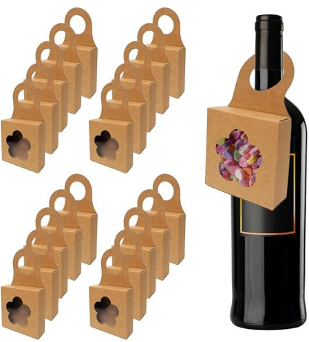 MINGZHE 25pcs Kraft Paper Gift Box with Handle Treat Boxes Goodies Favor Box Containers Hanging Carton Wine Bottle for Decoration Bottle Hanger Kraft Paper Wine Bottle Box(Brown)