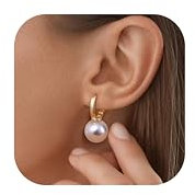 Dochais Perlenohrringe Huggie Für Damen, 14K Vergoldet Gold Creolen Ohrringe, Creolen Mit Perlen, Perlen Huggie Ohrringe Hypoallergene Für Frauen