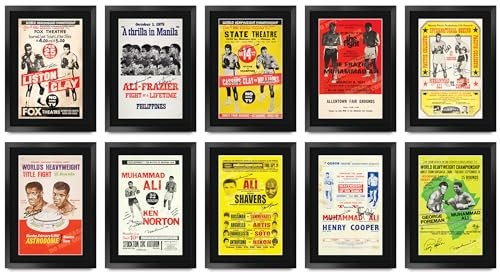 HWC Trading FR A3 Muhammad Ali Bout Collection Geschenke Gedruckter Signierter Autogramm Poster für Fans von Boxsport Memorabilien - A3 Gerahmt