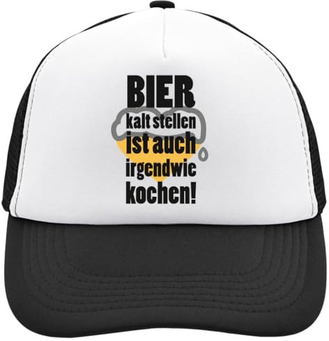 Functon+ Bier Kalt Stellen Ist Auch Irgendwie Kochen! Mesh Back Trucker Cap Adjustable Snapback Hat Casu Weiß, Schwarz , Einheitsgröße