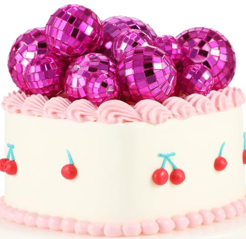 12 Stück Disco Ball Cake Toppers,Mini Discokugel,Kleine Discokugel,Discokugel Klein Kuchenaufsätze Disco-Themen-Zubehör für Geburtstagsparty-Deko 70er-Jahre-Disco-Motto-Tanzparty-Zubehör-Rose Rot