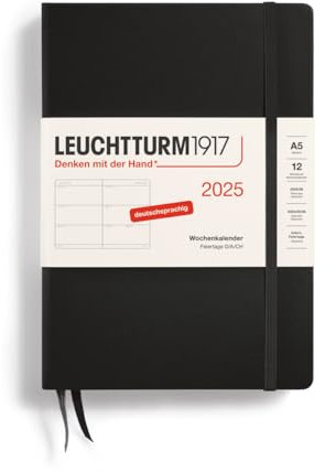 LEUCHTTURM1917 370541 Wochenkalender Medium (A5) 2025, Schwarz, Deutsch