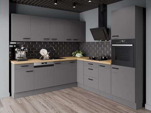 Winkelküche Nessa 250x250 cm Küchenzeile Einbauküche Eckküche Küche Anthrazit
