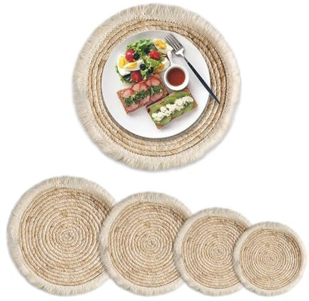 Octonyluck Tovagliette Rotonde, Tovagliette Fatte a Mano in Iuta di Cotone Naturale e Paglia d'acqua, Tovagliette Intrecciate Rotonde Tovaglietta Resistenti al Calore Tovagliette per Partito Cucina