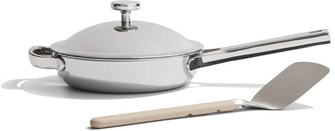 Our Place Titanium Always Pan Pro - 10.6” (2.8 Qt) No-Coating Nonstick Technology | Tri-Ply Titanium & Stainless Steel | Safe for Oven, Induction & Cooktops up to 750°F | Includes Spatula | Gold