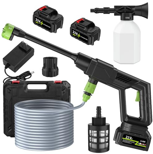 Cordless Pressure Washer, 500PSI Portable Pressure Washer Gun with 2PCS 1.5Ah Battery, 6 in 1 Cordless Power Washer with 5M Hose, Battery Pressure Washers for Car/Floor/Garden Cleaning & Watering