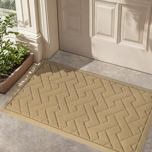 LEKEEPGO Fußmatte außen und innen, rutschfeste Fußmatte, waschbar Fussmatte aussen, saugfähig Schmutzfangmatte außen Türmatte Fußabtreter für Haustür, Eingang, Outdoor, 43 x 75 cm, Khaki