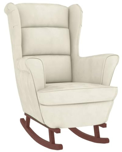 Hommdiy Schaukelstuhl mit Hocker,Wohnzimmer Sessel mit Hocker,Outdoor Samt Schaukelstuhl, Creme Ohne Fußablage