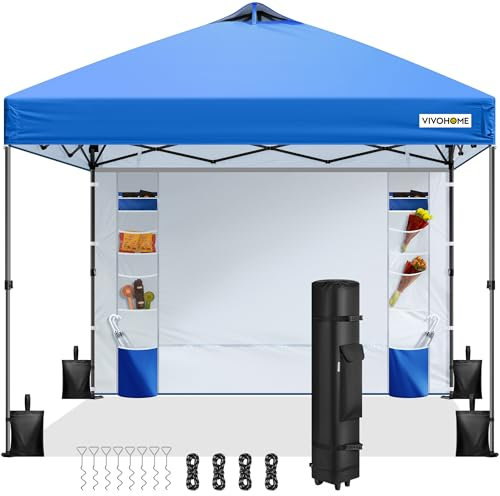 VIVOHOME 3x3m Pop Up Pavillon mit Seitenwand und 6 Taschen strapazierfähig tragbar Faltpavillon Partyzelt mit Rad Tragetasche und 4 Sandsäcke Aufbau per Knopfdruck
