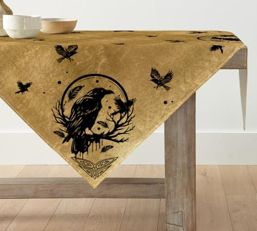 Artoid Mode Gold Schwarz Wikinger Rabe Helm der Ehrfurcht Tischwäsche, Saisonnal Küche Tisch Dekoration Drinnen Urlaub Party Dekor 85x85 cm