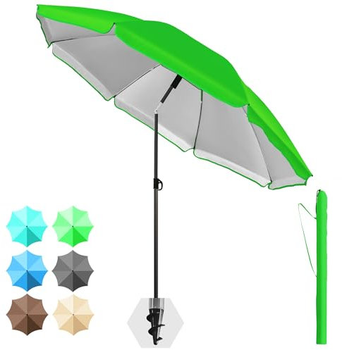 4smile Sonnenschirm Strand 180 cm in Grün - Höhenverstellbarer Strandschirm SunnyJoy UPF 50+ für Sonnenschutz Strand, Strandschirm windfest stabil - Sonnenschirm mit Schutzhülle, Gartenschirm