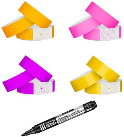 Bracelets d'Identification, 400pcs Bracelets En Papier avec un Marqueur, Bracelet d'entrée pour Le Contrôle et La Sécurité Événements Soirées Festivals Parc Aquatique Voyages (B)