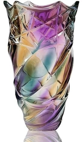 Glass Flower Vase, Large Tall Crystal Coloured Flower Vases, Colorful Flower Vase Plant Container, for Home Dining Table, Gift Wedding, Housewarming Party (Color Purple)