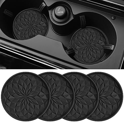 STLIAN Car Coasters for Cup Holders [4 Pack] - 2.75In Silicone Auto Mug Mats - Universal Non-Slip Recessed Car Interior Accessories Black