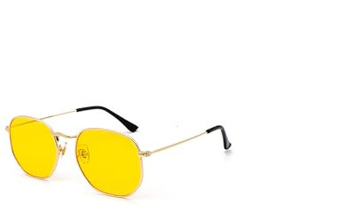 Hviomru Retro Polygon Sonnenbrille Herren Damen Vintage Quadrat Mode Sechseck Brille Gold/Gelb