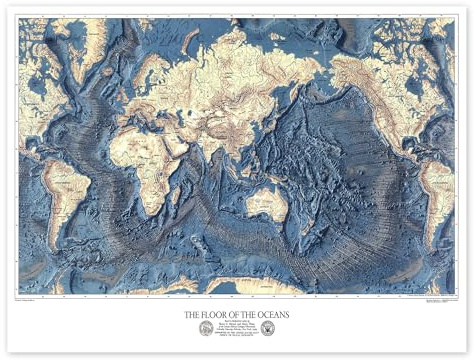 Posterlounge Relief des Meeresbodens (Englisch) Poster | 70 x 50 cm von Vintage Educational Collection Blau Wandbilder Wanddeko