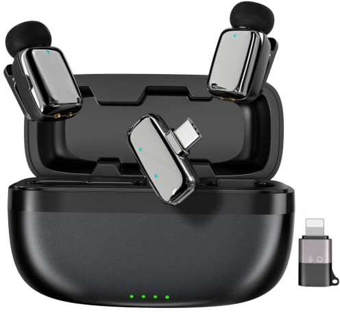 Haomuren Mini Microphone sans Fil pour téléphone/Android/Tablette (Lot de 2), Microphone Cravate avec Lightning, USB-C, Mode muet, 100 m, pour Enregistrement vidéo, Podcast, vlog