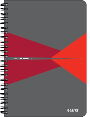 Leitz Office Collegeblock A5 kariert, Notizbuch mit Spiralbindung & Kartoneinband, 360 Grad Öffnung, 180 Seiten/90 Blatt FSC-zertifiziertes Papier (80 g/m²), für Büro & Schule, Rot, 44581025