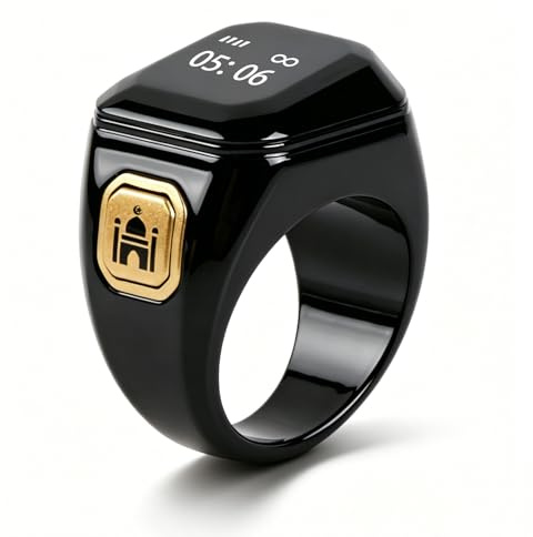 KEWAYO Smart Tasbih Zikr Ring, 18-22 mm Muslim Digital Azan Wecker, Tasbih Zähler Smart Ring (Schwarz) (20mm)