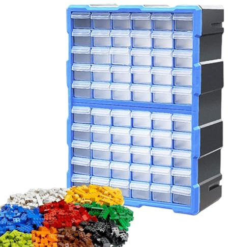 Small Round Organiser, Easy Stackable Housing, Multi Grid Modular Cabinet, Stackable Tool Container with 60 Slots, Compact Craft Holder for Bead Screws, Sewing Pieces, Garages