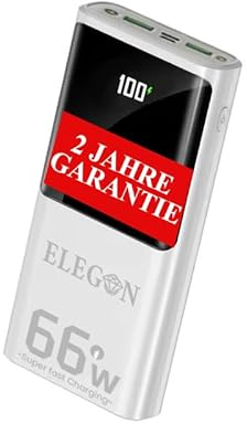 ELEGON Power Bank Ultra Power 20 – Powerbank 20000mAh Wasserdicht – 66W Schnellladen mit LED-Display, 3 Anschlüsse (2 USB-A + 1 USB-C), Kompatibel mit Allen Smartphones