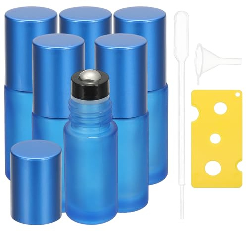 sourcing map 6 Pcs Essential Oil Roller Bottles, 5ml/0.17oz Glass Roller Bottle Refillable Mini Leak-proof Roll on Bottles Containers for Essential Oils Perfume Fragrance, Dark Blue